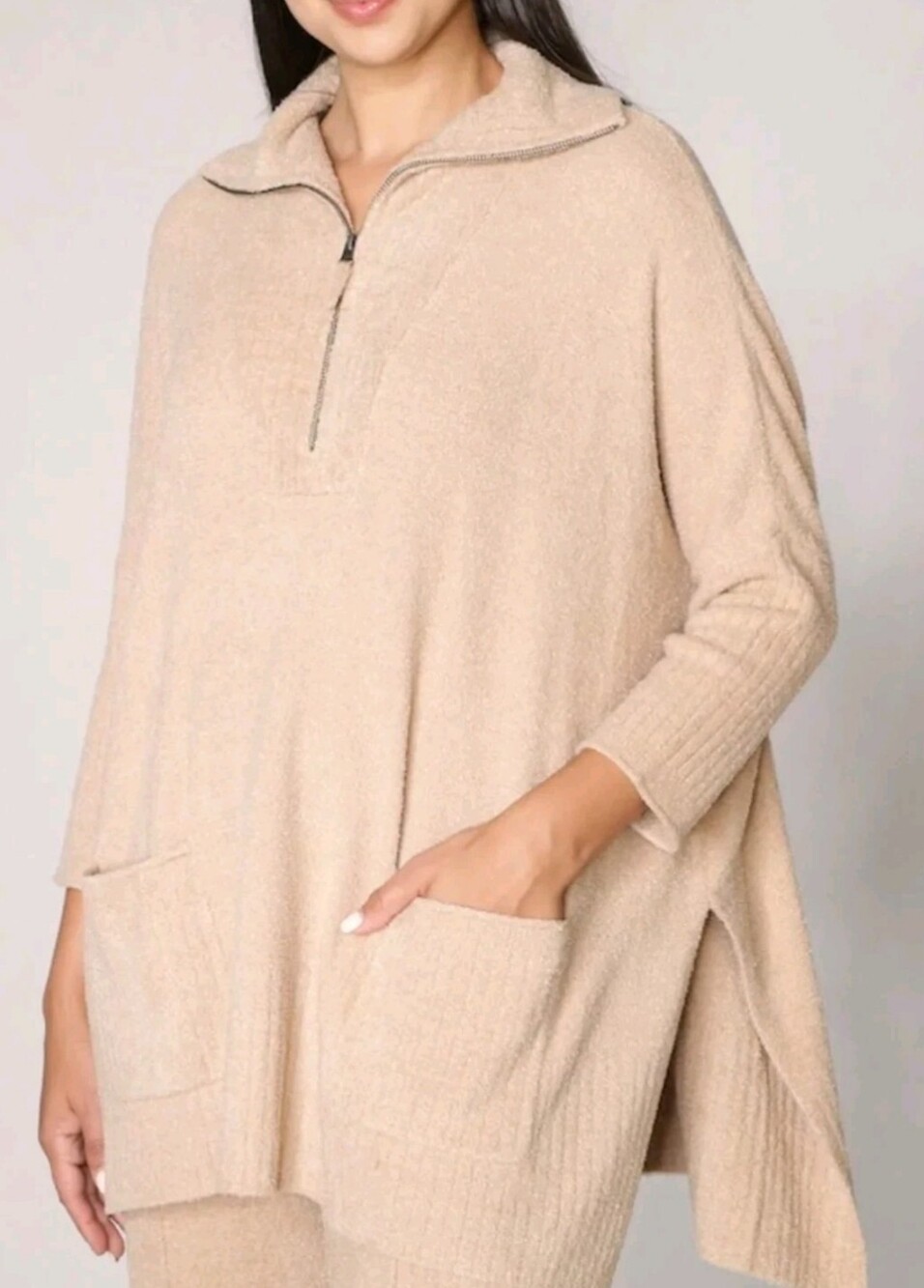 Barefoot dreams soft camel Size 2X half zip rolled edge tunic Nwt